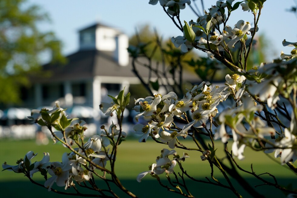 Augusta clubhouse and spring blooms